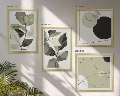 Set de 4 cuadros abstractos con diseño de hojas pintadas para salón