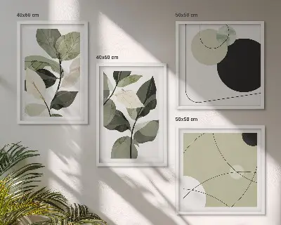 Set de 4 cuadros abstractos con diseño de hojas pintadas para salón