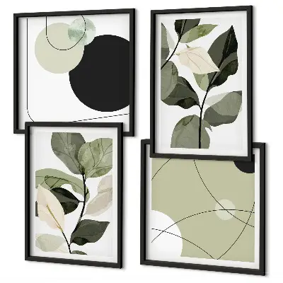 Set de 4 cuadros abstractos con diseño de hojas pintadas para salón