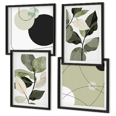 Set de 4 cuadros para salón Hojas pintadas abstractas