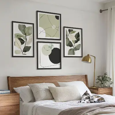 Set de 4 cuadros abstractos con diseño de hojas pintadas para salón