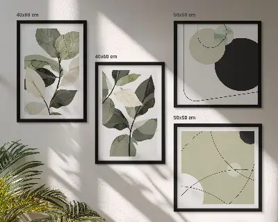 Set de 4 cuadros abstractos con diseño de hojas pintadas para salón