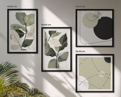 Set de 4 cuadros para salón Hojas pintadas abstractas