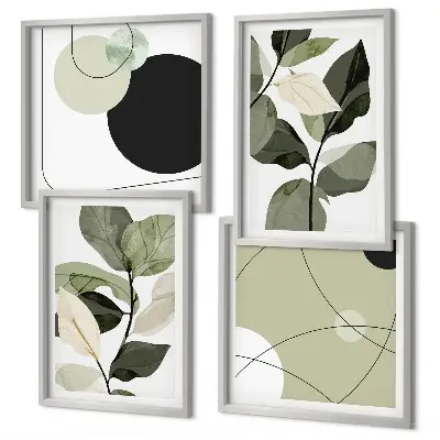 Set de 4 cuadros abstractos con diseño de hojas pintadas para salón