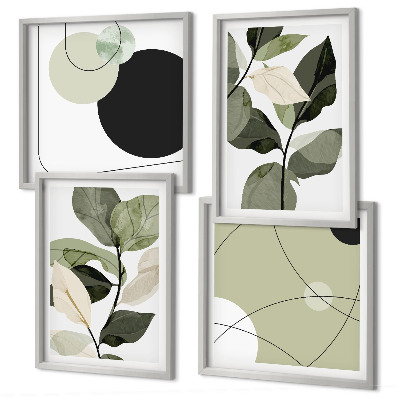 Set de 4 cuadros para salón Hojas pintadas abstractas