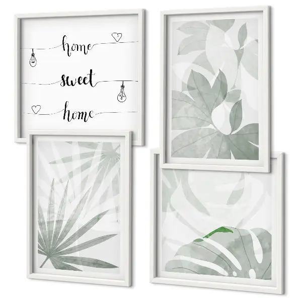 Set de cuadros modernos para salón hojas de plantas en tono gris verdoso