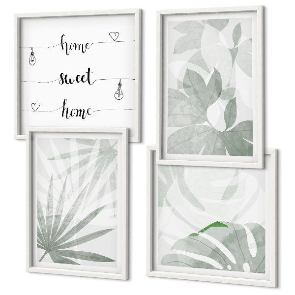 Set de cuadros modernos para salón Las hojas de las plantas son de color gris verdoso.
