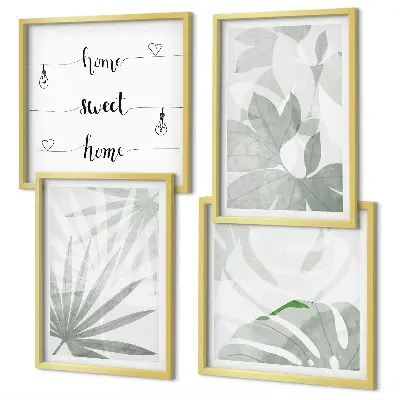 Set de cuadros modernos para salón hojas de plantas en tono gris verdoso