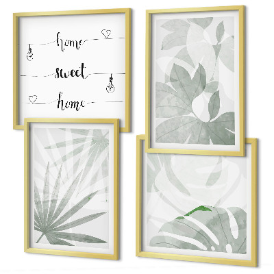 Set de cuadros modernos para salón Las hojas de las plantas son de color gris verdoso.