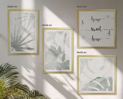 Set de cuadros modernos para salón hojas de plantas en tono gris verdoso