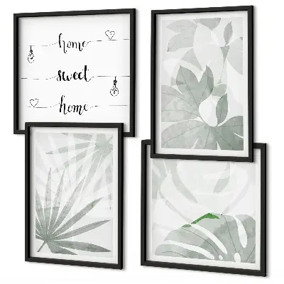 Set de cuadros modernos para salón hojas de plantas en tono gris verdoso