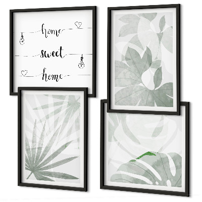 Set de cuadros modernos para salón Las hojas de las plantas son de color gris verdoso.