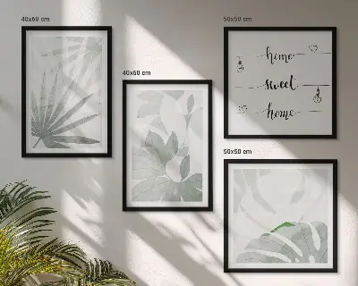 Set de cuadros modernos para salón hojas de plantas en tono gris verdoso