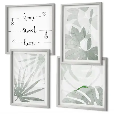 Set de cuadros modernos para salón hojas de plantas en tono gris verdoso