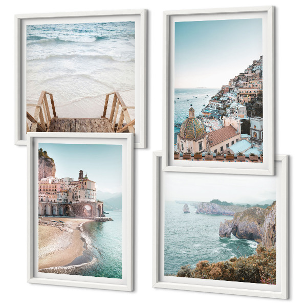 Set de cuadros modernos para salón Vistas de playa en tonos pastel de verano