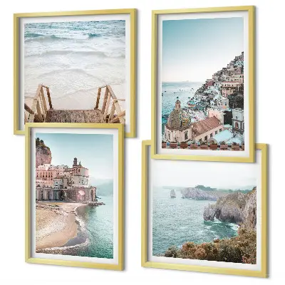 Set de cuadros modernos para salón con vistas de playa en tonos pastel de verano