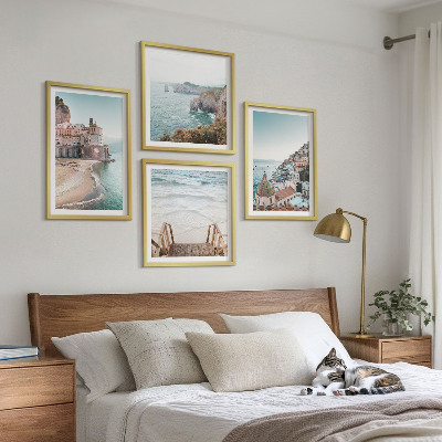 Set de cuadros modernos para salón Vistas de playa en tonos pastel de verano