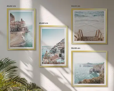 Set de cuadros modernos para salón con vistas de playa en tonos pastel de verano