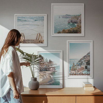 Set de cuadros modernos para salón Vistas de playa en tonos pastel de verano