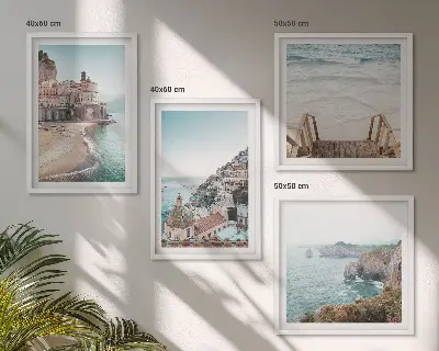 Set de cuadros modernos para salón con vistas de playa en tonos pastel de verano