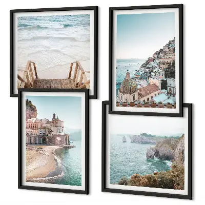 Set de cuadros modernos para salón con vistas de playa en tonos pastel de verano