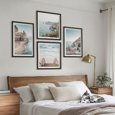 Set de cuadros modernos para salón Vistas de playa en tonos pastel de verano