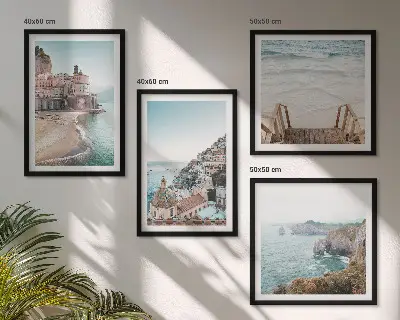 Set de cuadros modernos para salón con vistas de playa en tonos pastel de verano