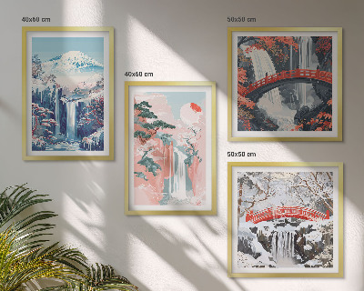 Set de 4 cuadros para salón cascadas montañas puente árboles