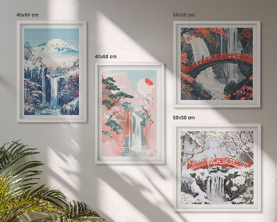 Set de 4 cuadros para salón cascadas montañas puente árboles
