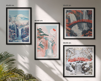 Set de 4 cuadros para salón cascadas montañas puente árboles