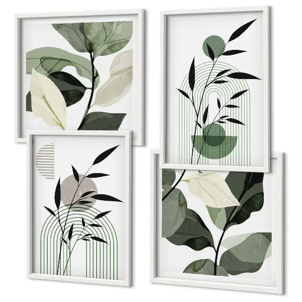 Set de 4 cuadros para salón con composiciones florales de estilo bohemio