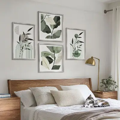 Set de 4 cuadros para salón con composiciones florales de estilo bohemio