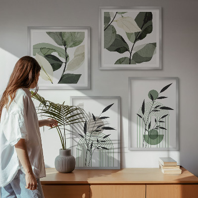 Set de 4 cuadros para salón composiciones florales de estilo bohemio