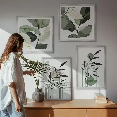 Set de 4 cuadros para salón con composiciones florales de estilo bohemio