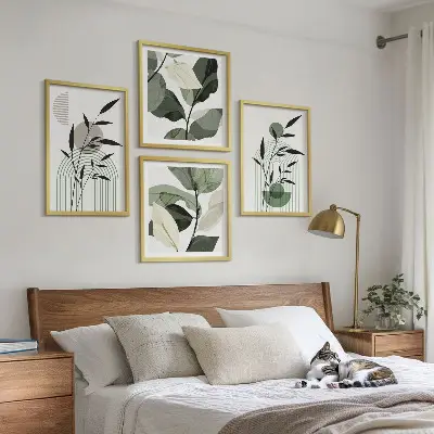 Set de 4 cuadros para salón con composiciones florales de estilo bohemio