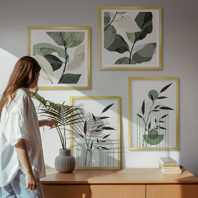 Set de 4 cuadros para salón composiciones florales de estilo bohemio