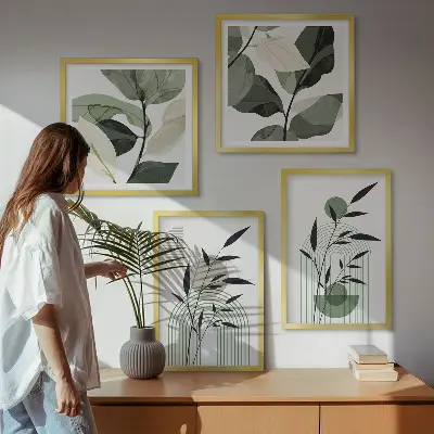 Set de 4 cuadros para salón con composiciones florales de estilo bohemio