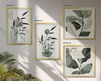 Set de 4 cuadros para salón con composiciones florales de estilo bohemio