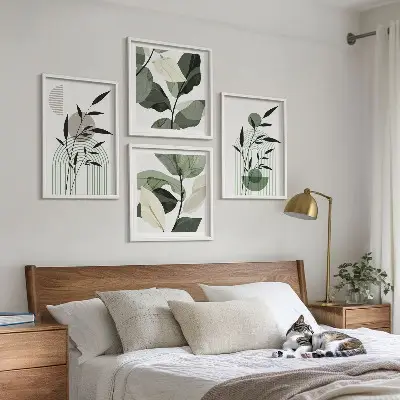 Set de 4 cuadros para salón con composiciones florales de estilo bohemio