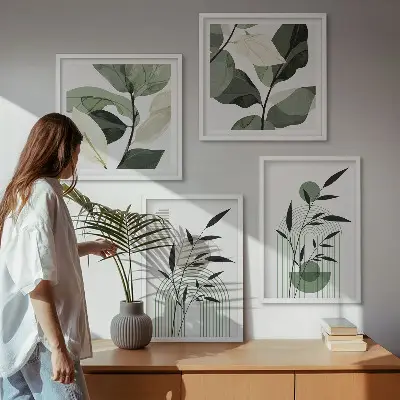 Set de 4 cuadros para salón con composiciones florales de estilo bohemio