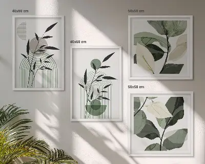 Set de 4 cuadros para salón con composiciones florales de estilo bohemio