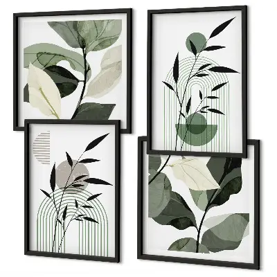 Set de 4 cuadros para salón con composiciones florales de estilo bohemio