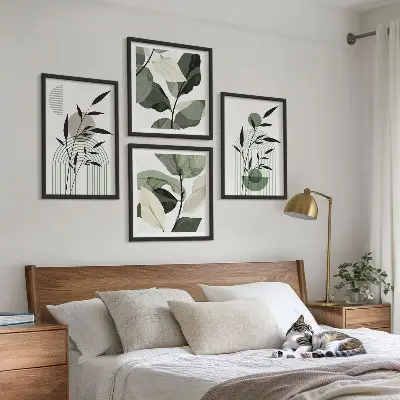 Set de 4 cuadros para salón con composiciones florales de estilo bohemio