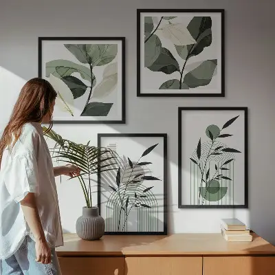 Set de 4 cuadros para salón con composiciones florales de estilo bohemio