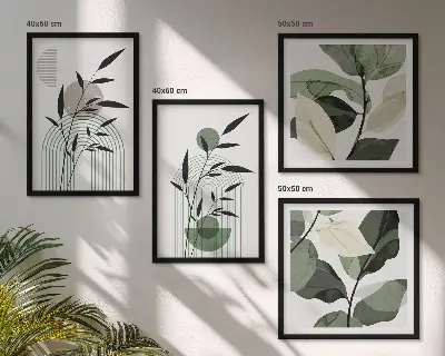 Set de 4 cuadros para salón con composiciones florales de estilo bohemio