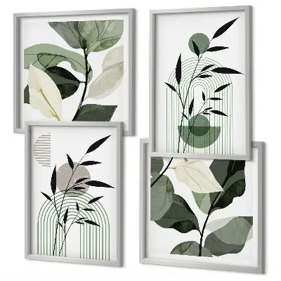 Set de 4 cuadros para salón con composiciones florales de estilo bohemio