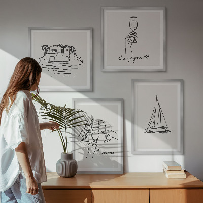 Set de cuadros modernos para salón Casa sobre el agua, brindis con velero