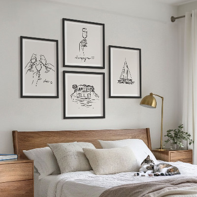 Set de cuadros modernos para salón Casa sobre el agua, brindis con velero