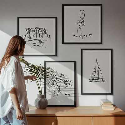 Set de cuadros modernos para salón Casa sobre el agua, brindis con velero