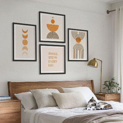Set de 4 cuadros para salón estampados bohemios minimalistas